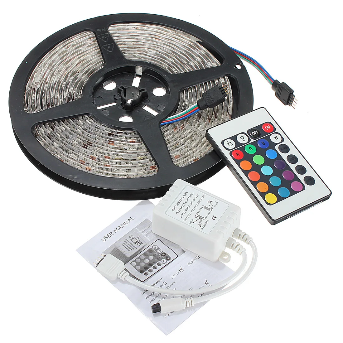 LED strip 5m 5050 DC 12V 300 LED RGB strip light waterproof flexible LED light tape lamp red blue green+24 Key IR Controller