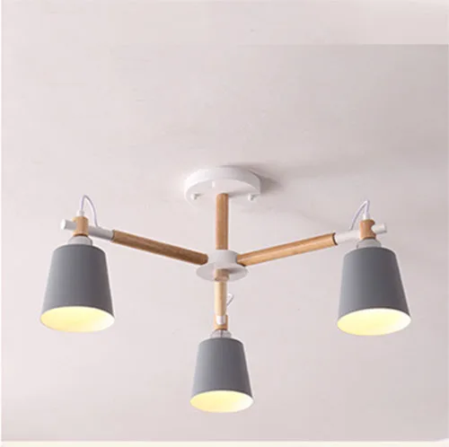 Gray 3 lights Скандинавский минималистичный металлический и деревянный кронштейн люстра E27 цветные люстры для кухни гостиной спальни кабинета - Цвет корпуса: Gray 3 lights