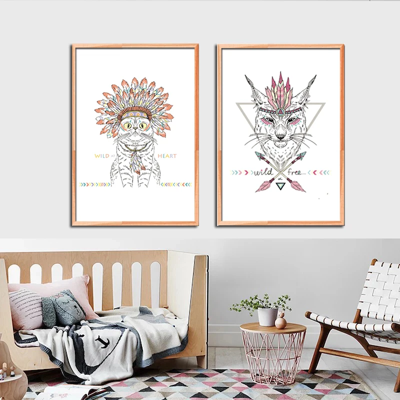 Индийские животные голова хиппи олень лошадь Зебра A4 без рамки холст живопись