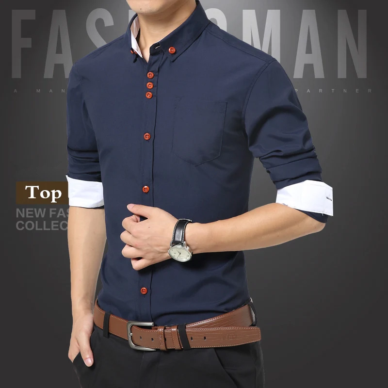 Мужская одежда Рубашки для мальчиков твердых Classic Fit Рубашки для мальчиков социальных CHEMISE Homme Розовый Повседневная рубашка мужская плюс Размеры официальная рубашка бренд мужской одежды 538 - Цвет: Синий