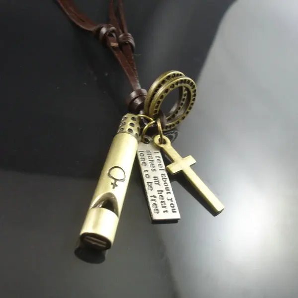 2015 новое поступление модное длинное кожаное винтажное ожерелье со свистком для