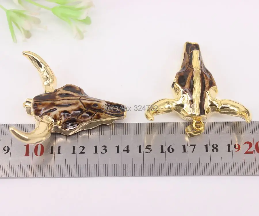 5pcs Gold Metal Resin Cattle Pendant Longhorn Horn Charm Gem stone for Jewelry Making | Украшения и аксессуары