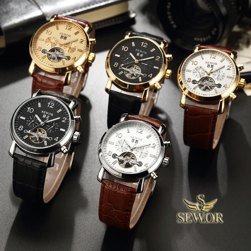 SEWOR 2018 Новые Модные Роскошные Tourbillon автоматические механические Для мужчин