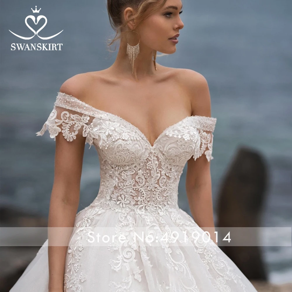 Swanskirt милое бальное платье свадебное платье сексуальные аппликации кружева цветы Королевский поезд свадебное платье, Тюль Robe De Mariage N104
