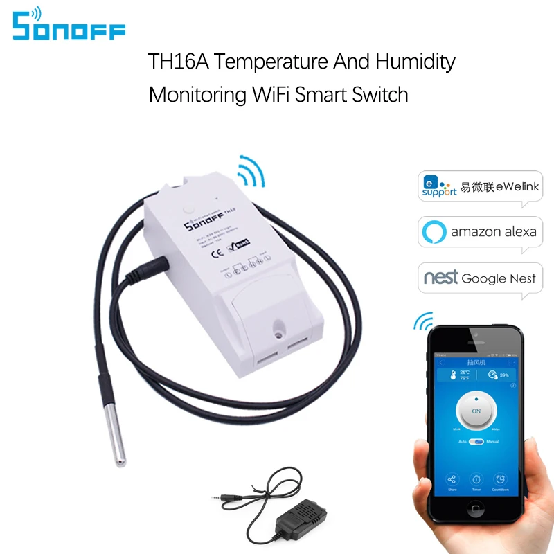 Умный Wi Fi переключатель Sonoff TH16 3500 Вт контроллер температуры и влажности с