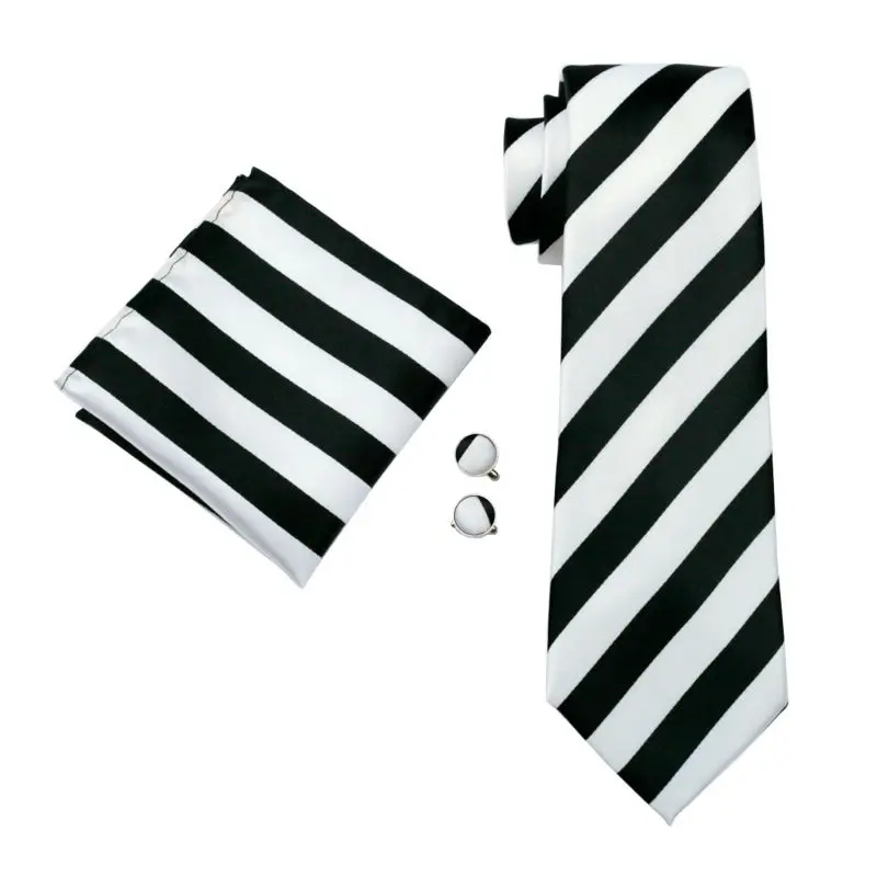 Мужской галстук в черно белую полоску из 100% шелка|tie hanky cufflink set|cufflinks setsets for men |