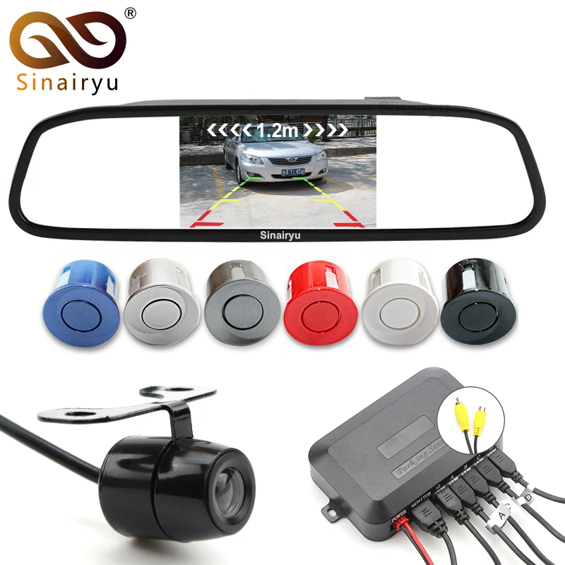 3in1 Dual Core Car Video Parking Sensor Visible Radar Assistance Monitor + Rear View Camera 4.3&quot TFT Mirror |