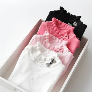 Свитер для девочек, хлопковый, с бантом, на осень и зиму, DQ686, 2018