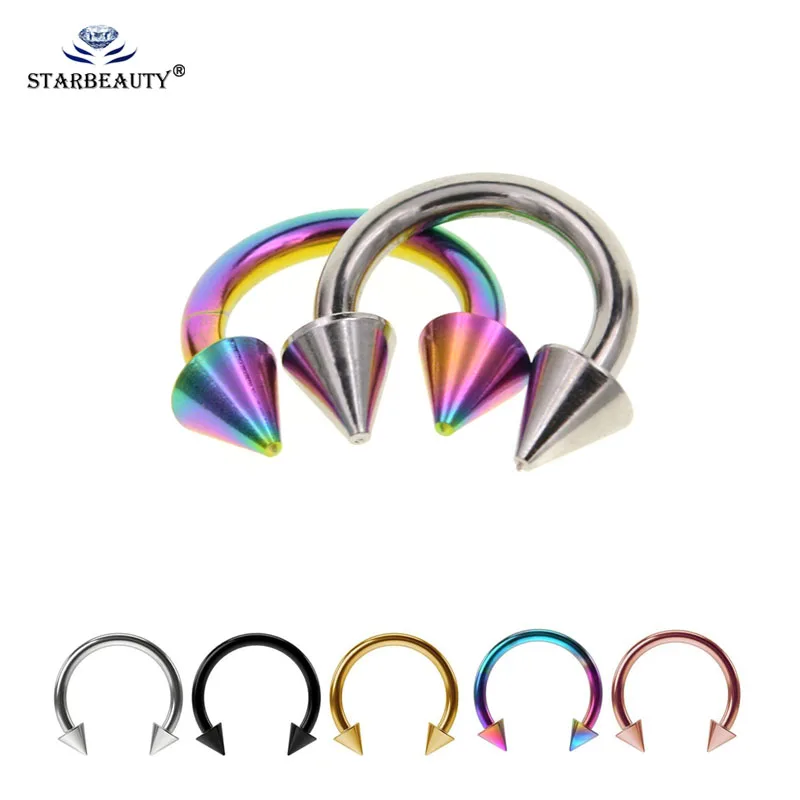 

1Pc Surgical Steel 5 Color 1.6*6-10mm Curved Barbell Piercing with Cone Labret Lip Eyebrow Ear Piercing