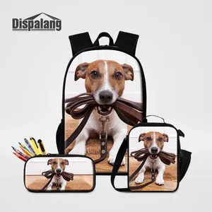 cute pug puppy dog printing school backpack with pencil case lunch cooler bag for primary student children 3 set bookbag bagpack free global shipping