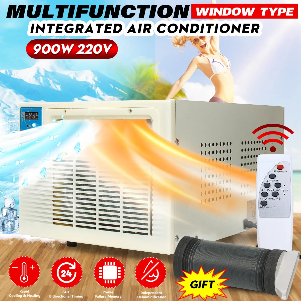 Новое поступление 900W Портативный кондиционера окна Портативный обогреватель кондиционера Вентилятор Cooler машина для изготовления холодного/тепла 220V осушитель