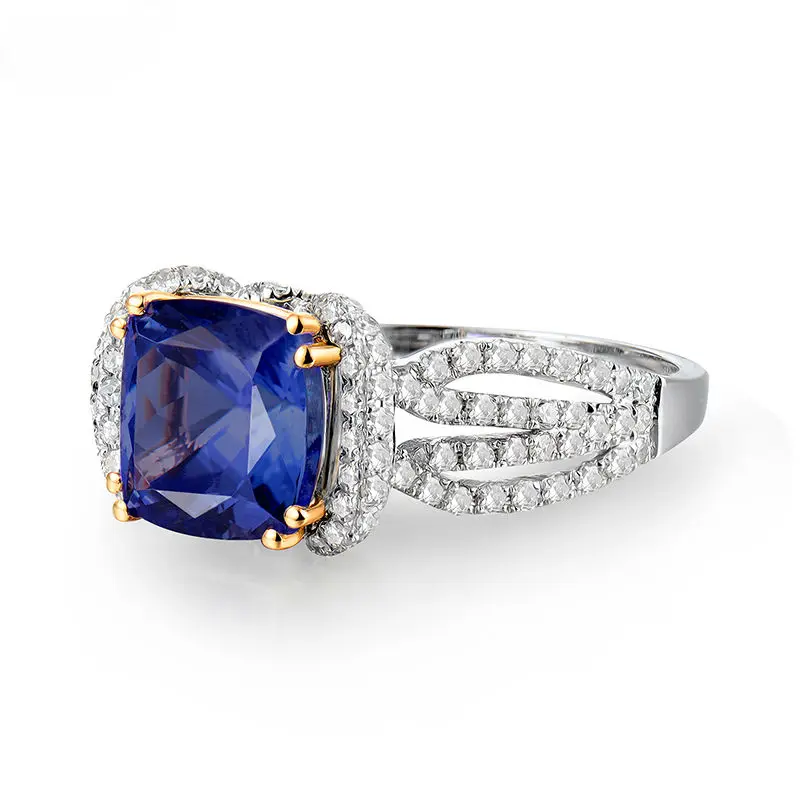 Обручальное кольцо из танзанита с натуральными бриллиантами 8x8 мм в форме