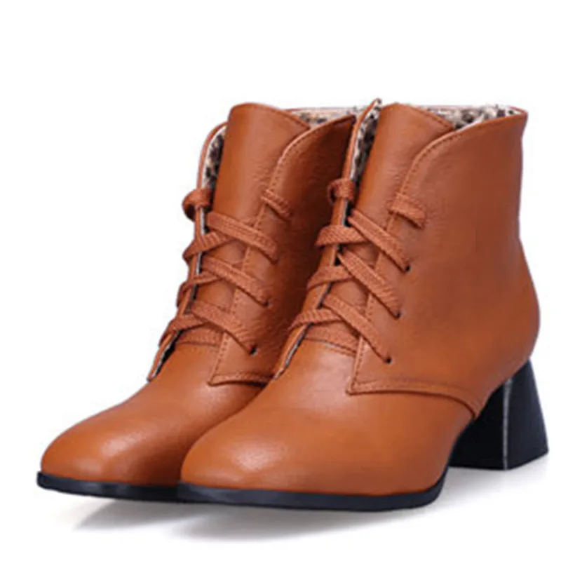 

Smeeroon 2020 new high heels square toe ankle boots autumn winter boots for women zip+cross tied women boots party shoes