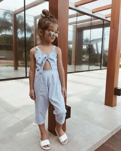 2018 детские комбинезоны в синюю полоску без рукавов с бантом для маленьких
