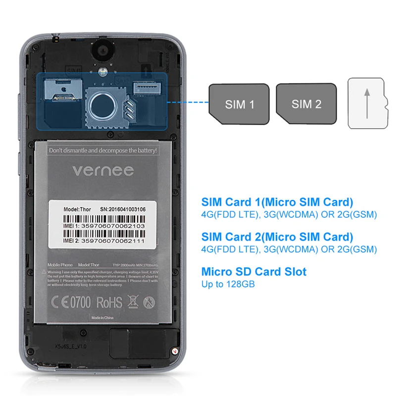 Оригинал Тhor Vernee MT6753 Окта основные Сотовый Телефон 5.0 Дюймов HD экран Android 6.0