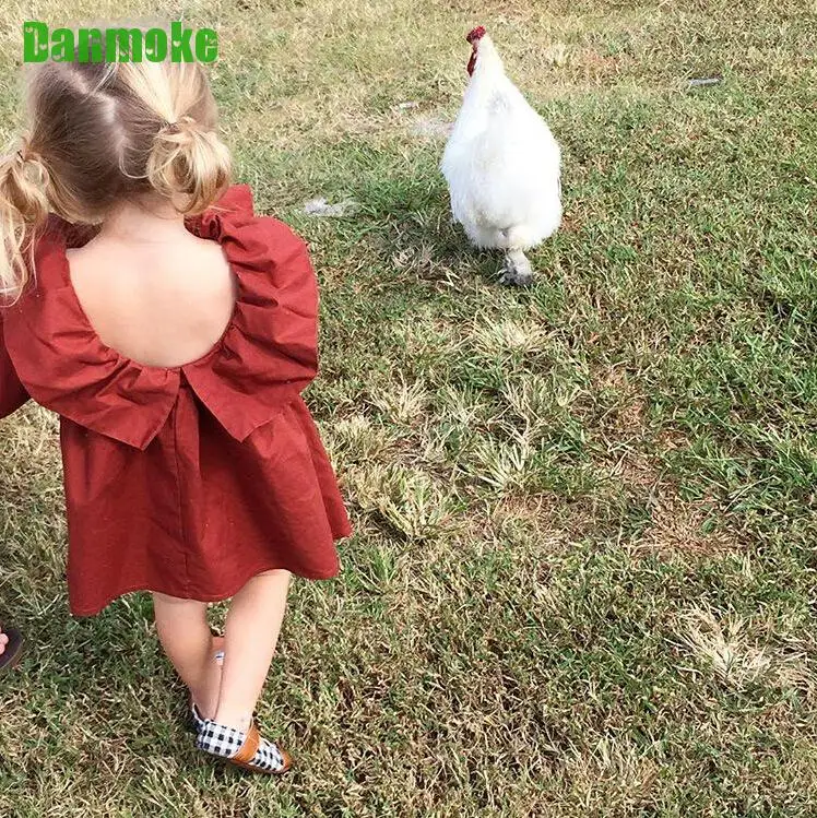 Danmoke Ins Spring Summer Children's Clothes Fashion Girl Vestido Casual Dress Girls Wood Ear Europe Green Red Party 1-4y | Детская