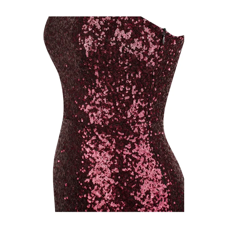 Женское винтажное платье Angel fashions бордовое вечернее на одно плечо с блестками