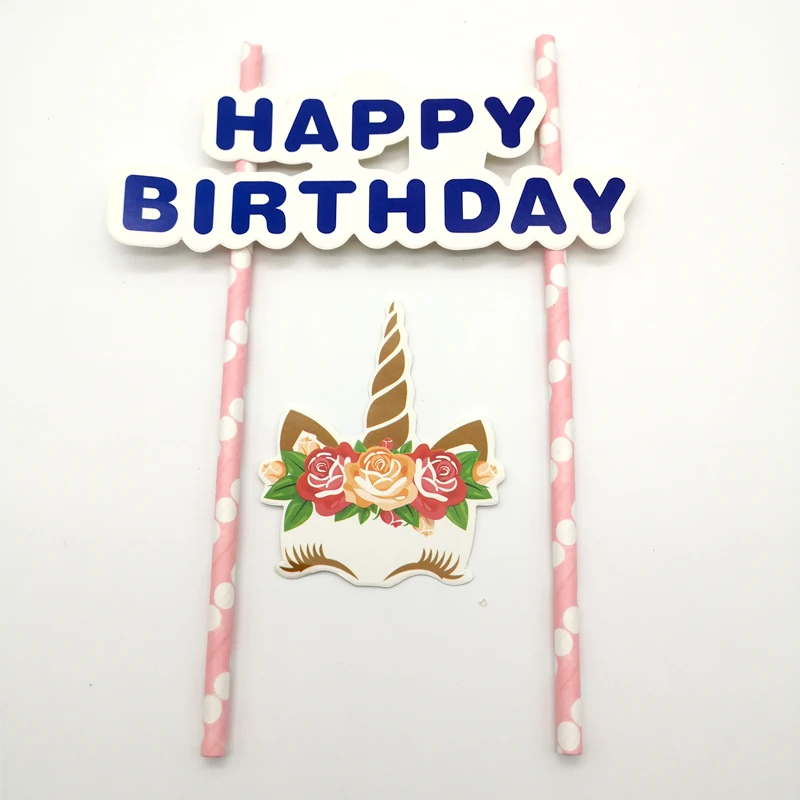 

1set/pack Happy Birthday Party Cake Topper Flower Unicorn Theme Cupcake Flags Decoration Baby Shower Girls Favor Cupcake Toppers