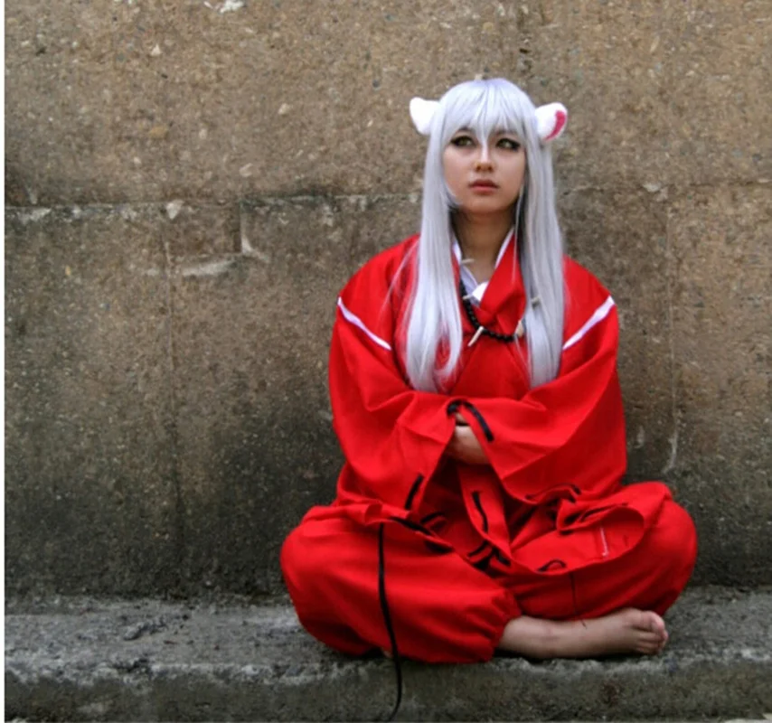 

Special Sale Anime Inuyasha Red Japanese Kimono Men Full Set Custom Cloth And Necklace For Halloween Party Cosplay Costumes
