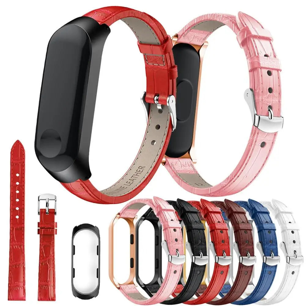 Ремешок из крокодиловой кожи для Xiaomi Band 4 чехол рамка браслета Mi 3