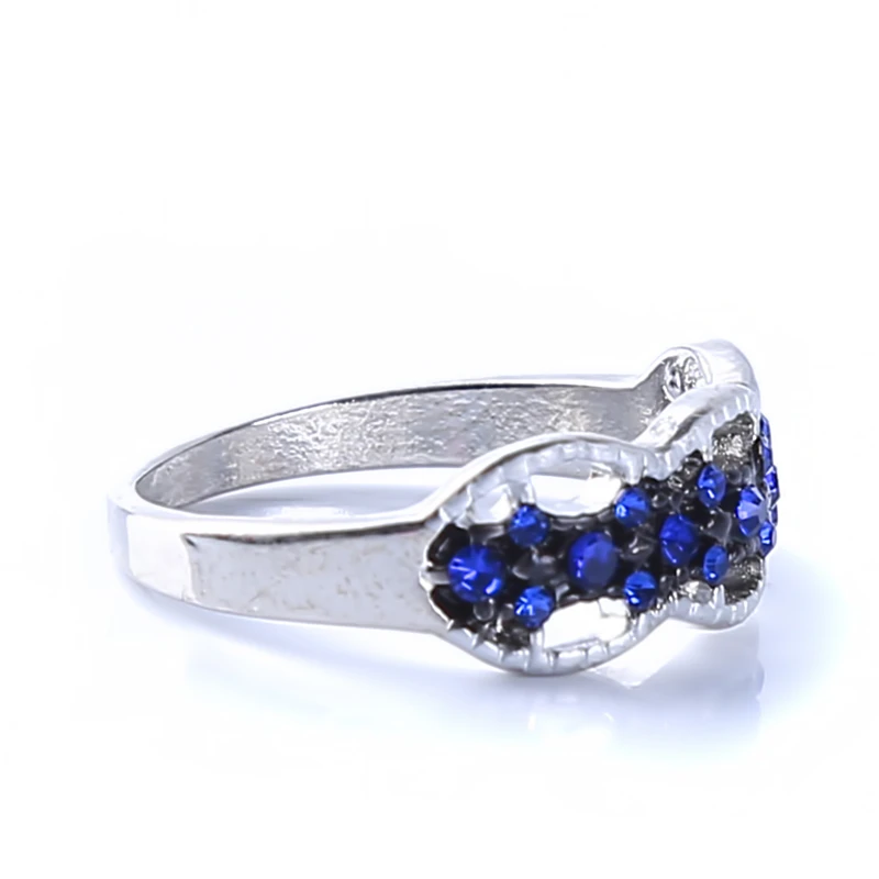 Изысканные Полые ювелирные изделия с голубыми кристаллами вечерние кольца для