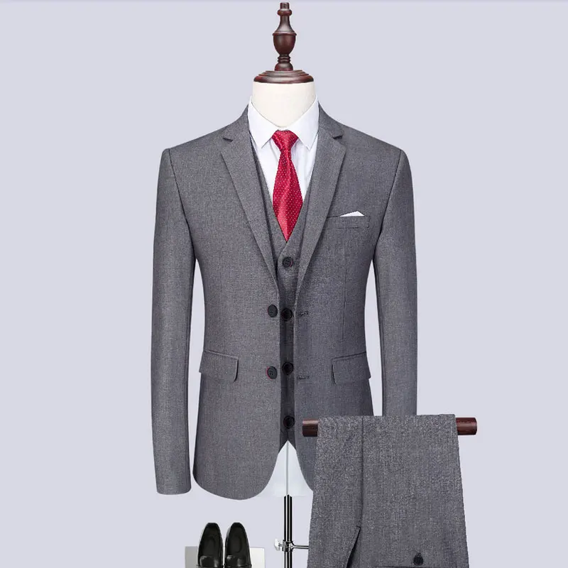 Пиджак+ брюки+ жилет) классический мужской костюм s Slim Fit Серый Свадебный костюм для жениха смокинг нежный Для мужчин мужской свадебный костюм M-6XL - Цвет: Серый