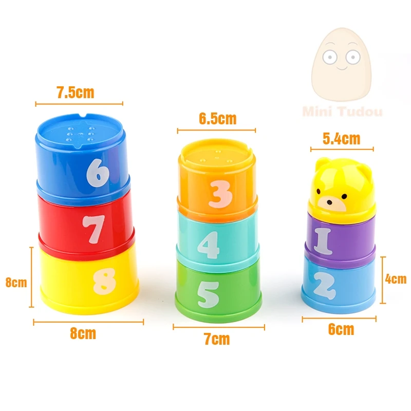 Minitudou 8 шт. игрушки для ванной обучающие детские toys 6 месяц + цифры письма foldind кубок
