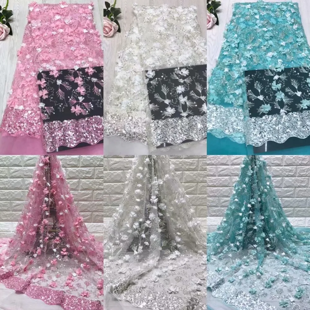 High-end luxury delicate 3D embroidery French lace fabric with vivid sequins beads African mesh suitable for wedding | Дом и сад