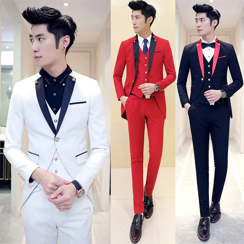 Пиджак + жилет брюки новейший дизайн 2016 мужские костюмы корейский смокинг для