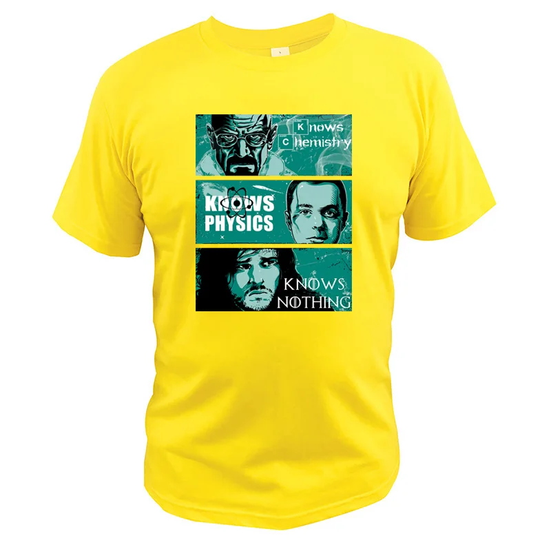 Футболка для химии Heisenber Know футболка «физика» Sheldon Cooper Tees Jon Snow Know Nothing Футболка Игра престолов - Цвет: Цвет: желтый