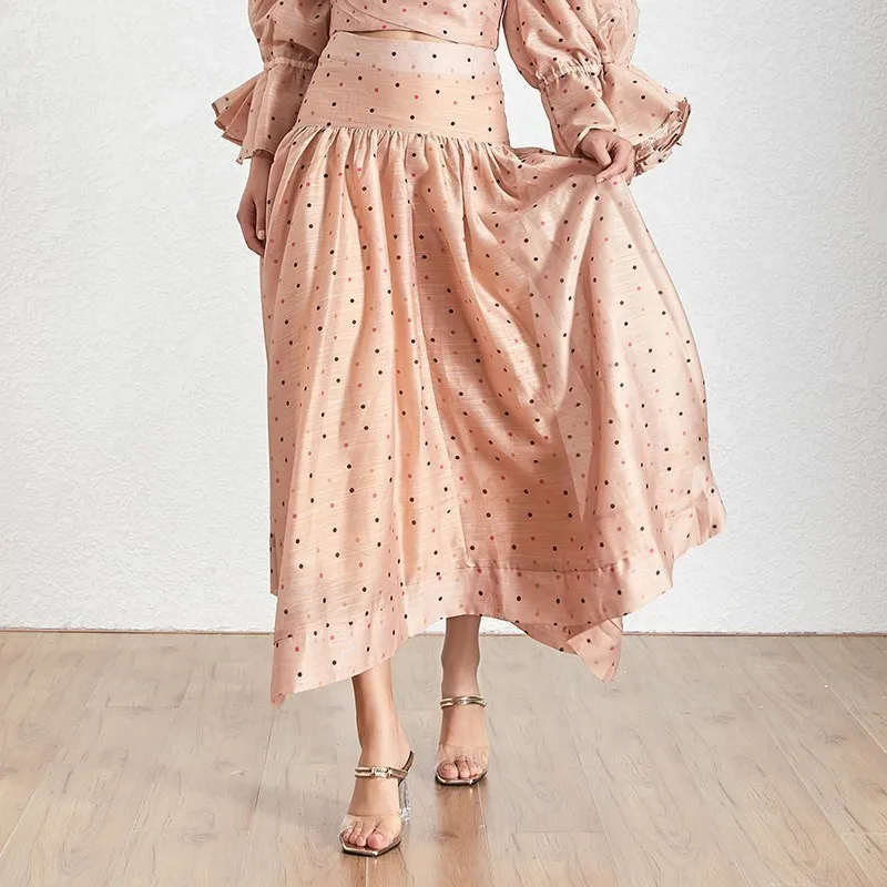 skirt1 TWOTWINSTYLE женский костюм-двойка в горошек без бретелек с пышными рукавами шорты пуловер на молнии до середины икры трапециевидные Юбки наборы - Цвет: skirt1