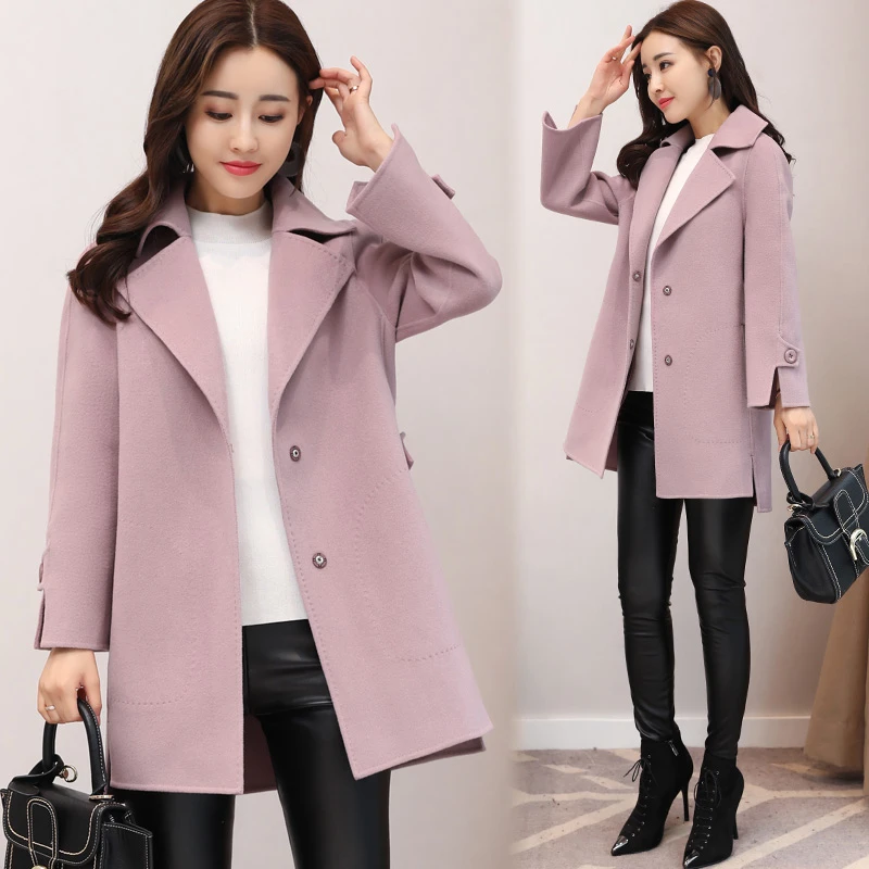 Мода 2020 шерстяное пальто Женская осенне зимняя куртка однотонный свободный