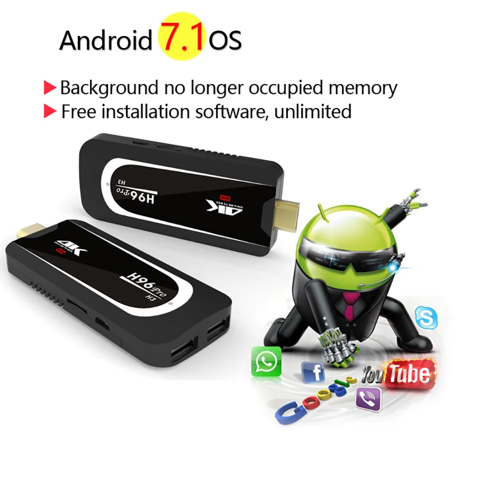 H96 Pro H3 tv Stick Amlogic S905X Penta Core GPU Android 7,1 tv Dongle 2GB ram 16GB rom 2,4G/5.G WiFi BT 4,0 1080P 4K HD мини-ПК