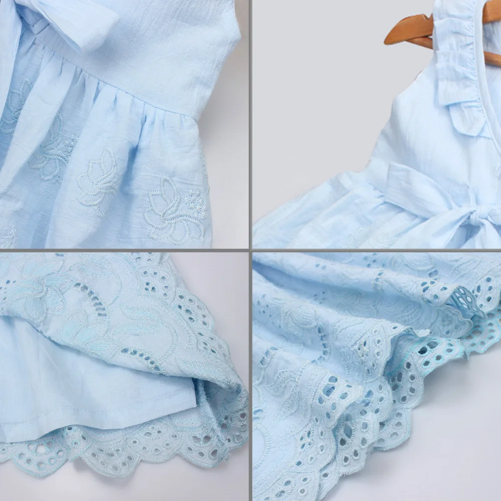 Baby Girl Ruffles Drawstring Bow Clothes Children Embroidery Sleeveless Dresses Kids Backless Crew Neck | Детская одежда и обувь