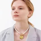 Барочный белый жемчуг с бисером, золотой цвет, круглый медальон подвеска свитер цепочка ожерелье Мода Ювелирные изделия Colar boho для женщин подарок для девочек