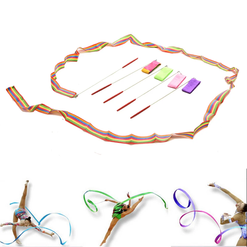 

New Dance Ribbon Gym Sports Event Rhythmic Gymnastics Ribbon Rod Art Ballet Twirling Stick Dancing Show Streamer Ribbon 3.6m 1PC