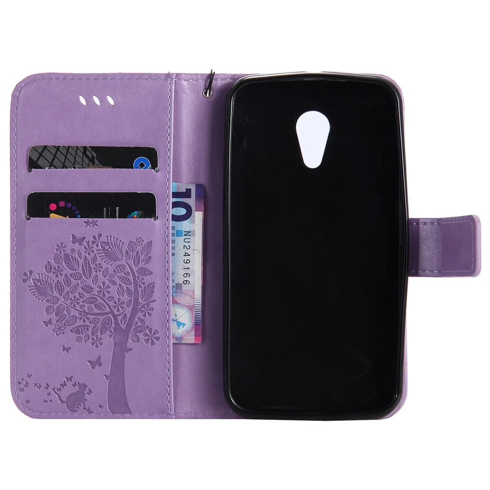 Кошелек флип чехол кожаный для Motorola Moto G2 G 2nd Gen Coque 3D дерево кошка Капа|case for