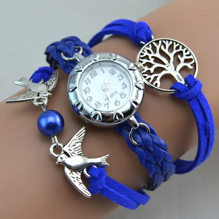 Оптовая продажа модный замшевый тканевый браслет с бусинами в виде птиц дерева