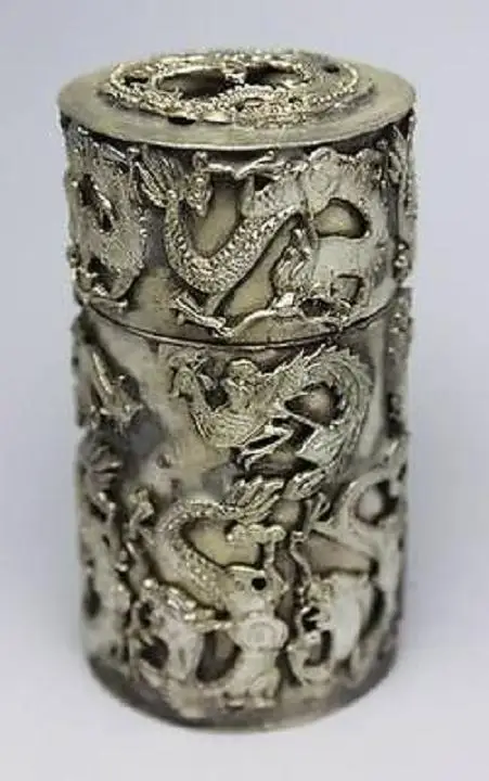 

CHINESE OLD TIBET-SILVER DRAGON TOOTHPICK BOX