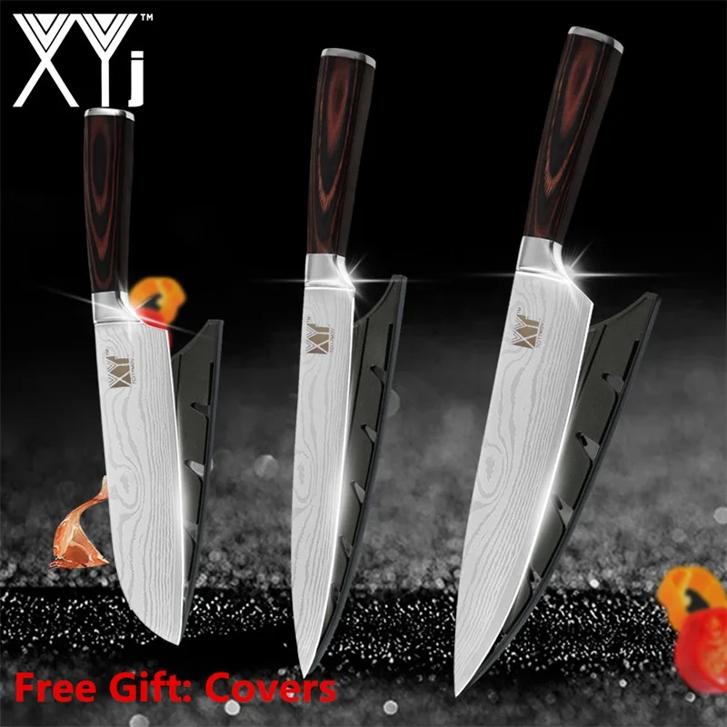 C. 3 Pcs Set XYj кухонные ножи, нож из нержавеющей стали, инструменты, Новое поступление, цветов, деревянная ручка, инструменты для приготовления фруктов, овощей, мяса, аксессуары - Цвет: C. 3 Pcs Set