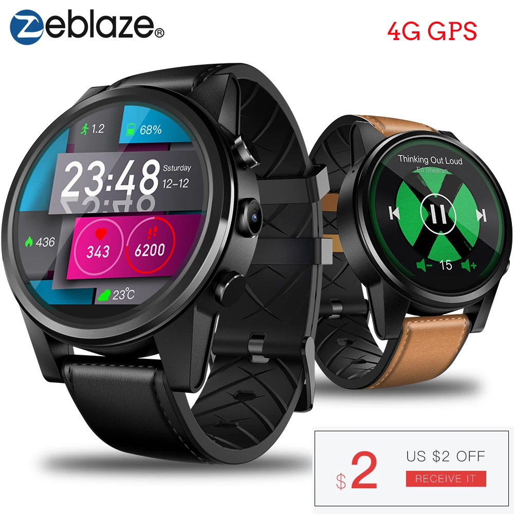 Смарт-часы Zeblaze THOR 4 PRO 4G, 1,6 дюймов, с кристаллами, GPS/ГЛОНАСС, Смарт-часы, четыре ядра, 1 Гб+ 16 ГБ, 600 мАч, МП, кожаный ремешок