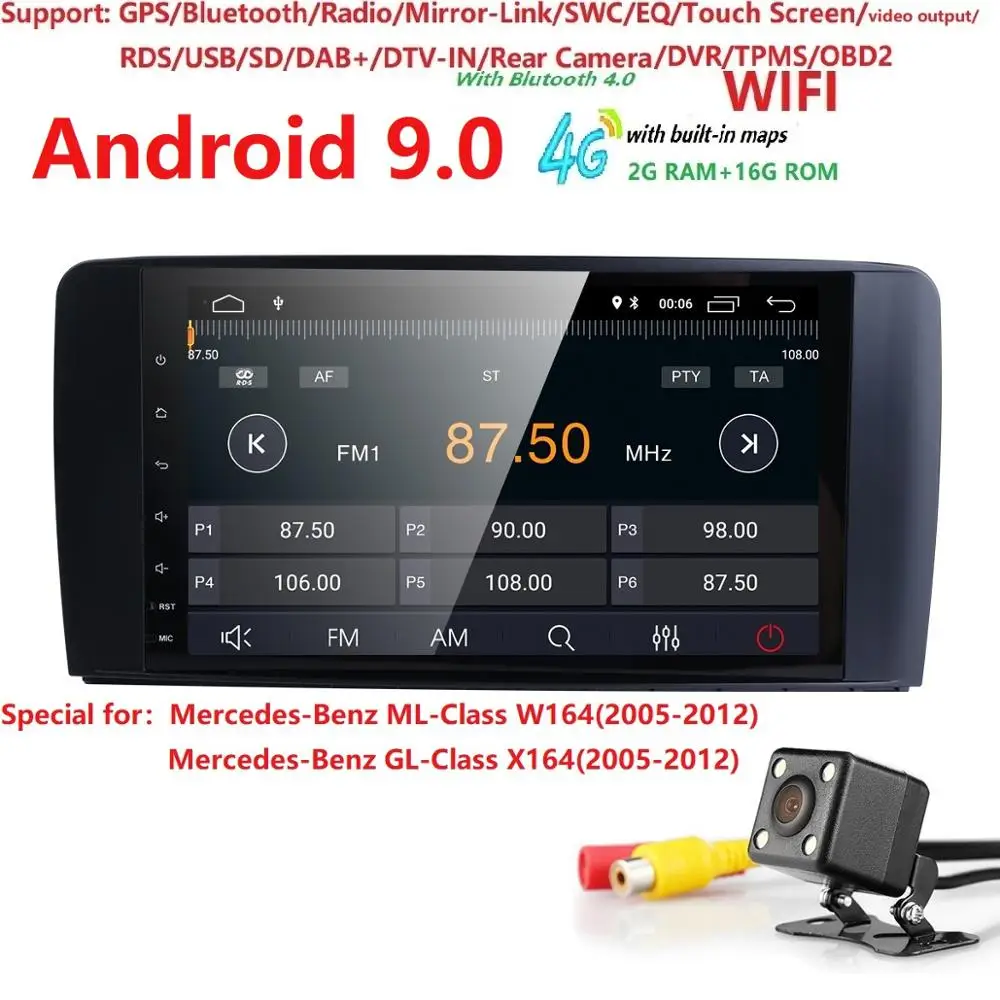 2 Din 9 дюймов Android 0 автомобильный без DVD плеер для Mercedes Benz GL ML CLASS W164 ML350 ML500 X164 GL320 4G RAM