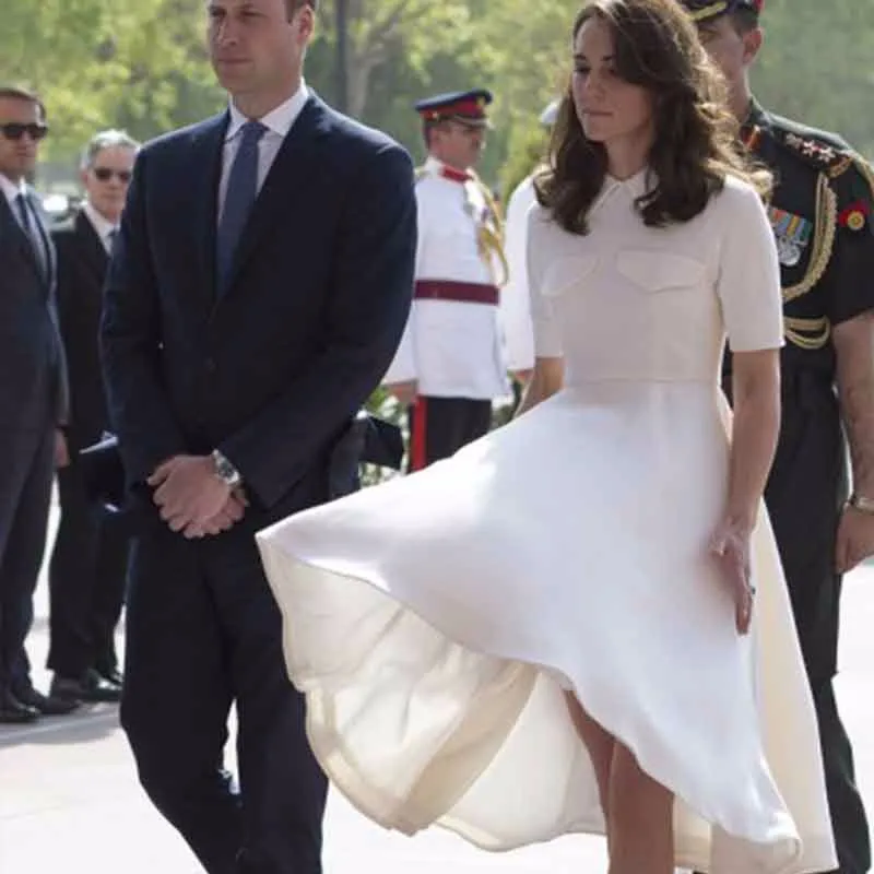 Платье принцессы Kate Middleton модное белое однотонное платье А силуэта повседневные