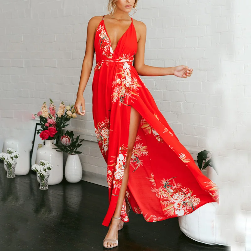 Летнее богемное пляжное большой маятник женское сексуальное платье с v-образным