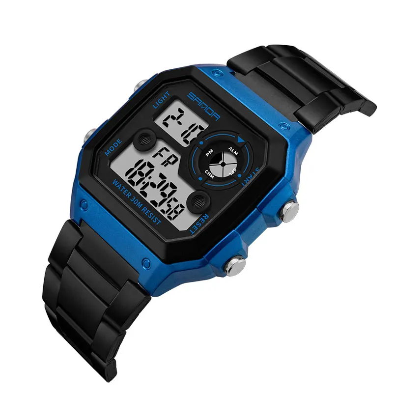 blue SANDA, спортивные часы, мужские часы, светодиодный, цифровые наручные часы для мужчин, часы, квадратные, нержавеющая сталь, электронные наручные часы, часы - Цвет: blue