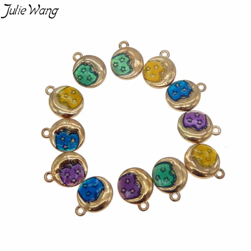 Julie Wang 8 шт. двухсторонний блестящий золотой цвет полумесяц красочная эмаль со