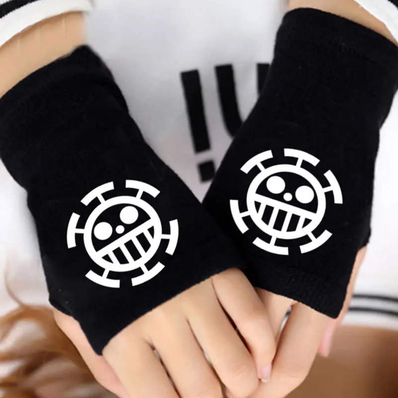 One Piece Law Модные мужские и женские перчатки из хлопка с принтом аниме атака на титанов, сказочный хвост, вязаные перчатки без пальцев для влюбленных, косплей, подарок для мальчиков и девочек - Цвет: One Piece Law