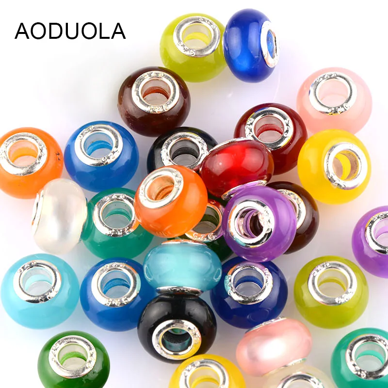 Женские акриловые бусины-шармы, гладкие граненые бусины из смолы, 14 цветов, для браслетов, европейский стиль 925, акриловые стеклянные бусины для изготовления ювелирных изделий