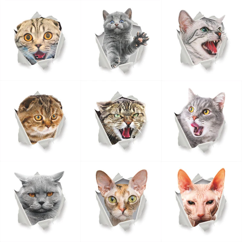Мультяшная кошка котенок 3d стена фотообои унитаз кухонная мебель декор роспись
