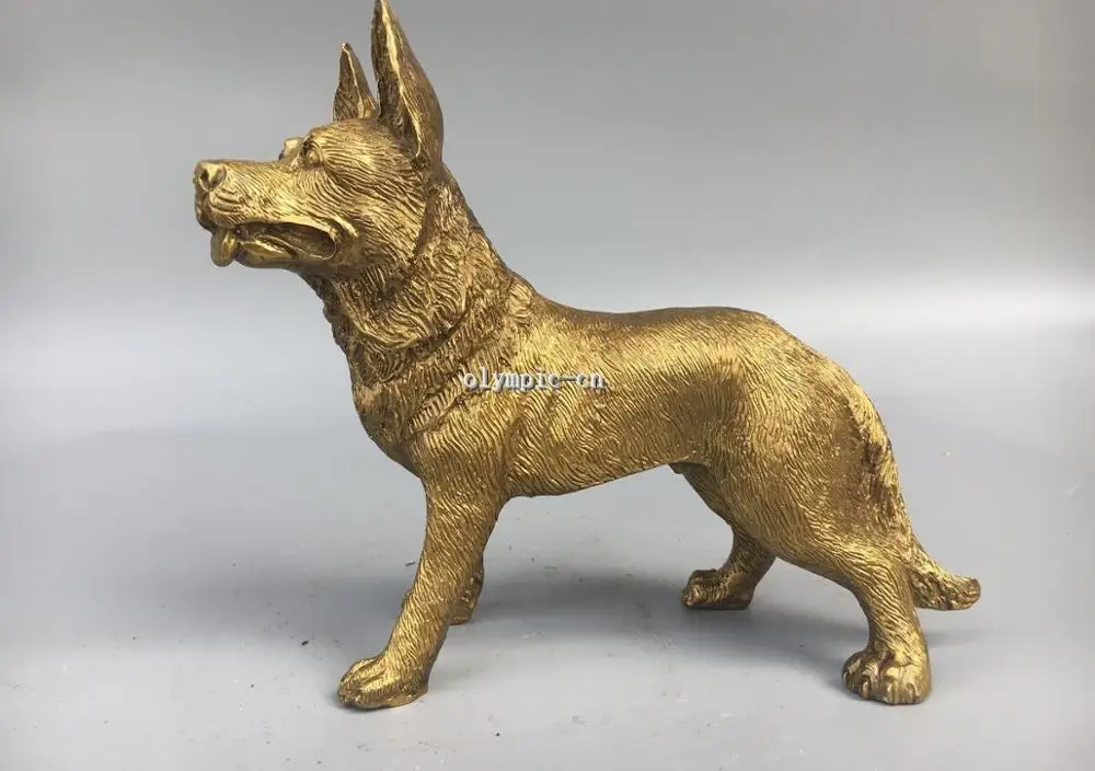 

8.5'' Classica Brass carved auspicious animal lifelike wolf dog statue